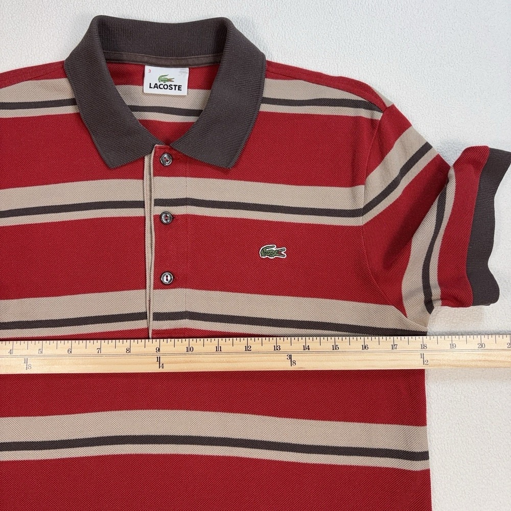 Lacoste Polo Shirt Men's S / 3 Red Stripe Logo 100% Cotton Button Shirt - Picture 9 of 15